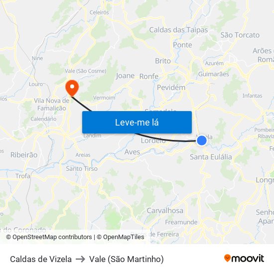 Caldas de Vizela to Vale (São Martinho) map