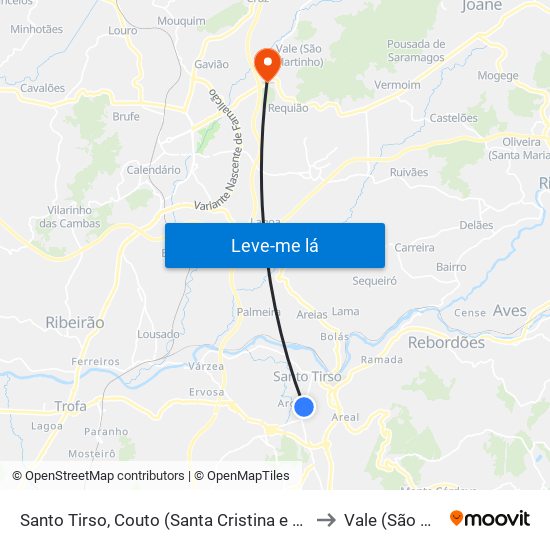 Santo Tirso, Couto (Santa Cristina e São Miguel) e Burgães to Vale (São Martinho) map