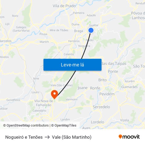 Nogueiró e Tenões to Vale (São Martinho) map