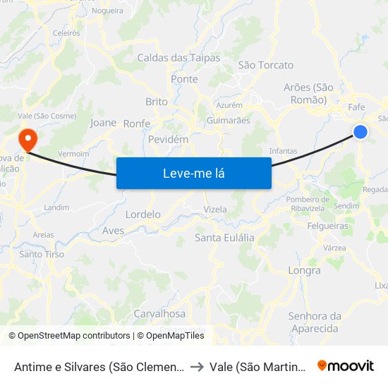 Antime e Silvares (São Clemente) to Vale (São Martinho) map