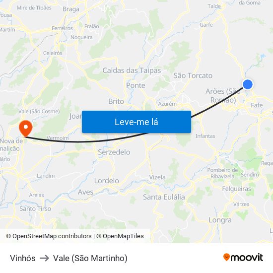 Vinhós to Vale (São Martinho) map