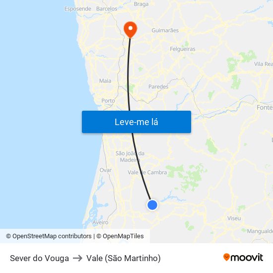 Sever do Vouga to Vale (São Martinho) map