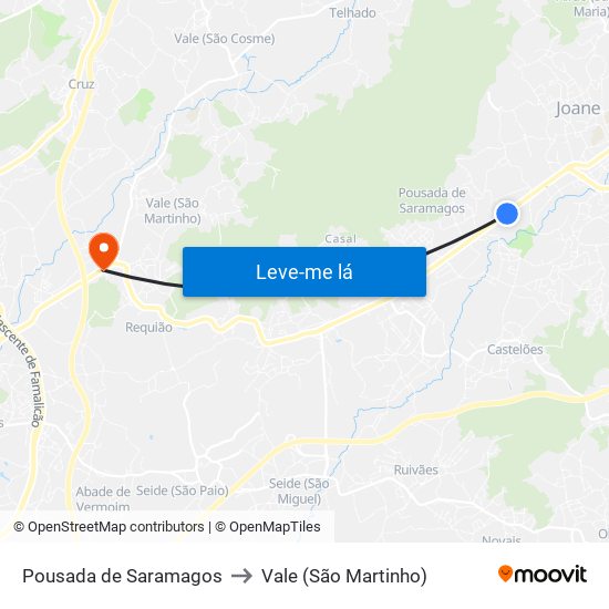 Pousada de Saramagos to Vale (São Martinho) map