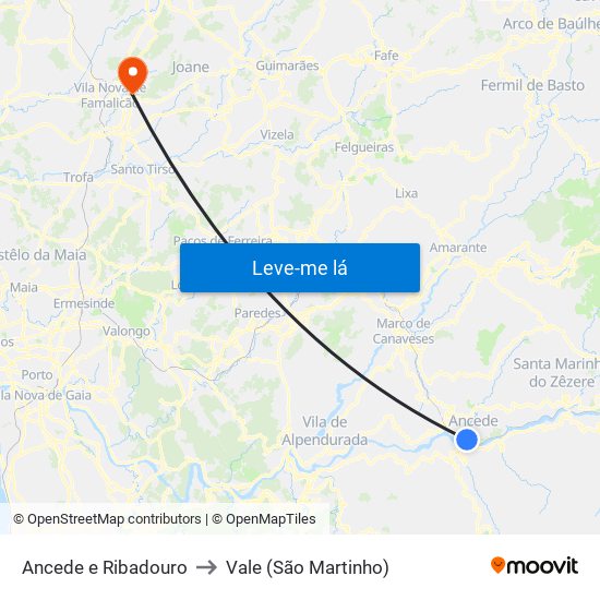 Ancede e Ribadouro to Vale (São Martinho) map