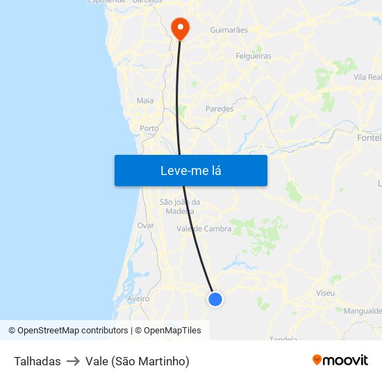 Talhadas to Vale (São Martinho) map