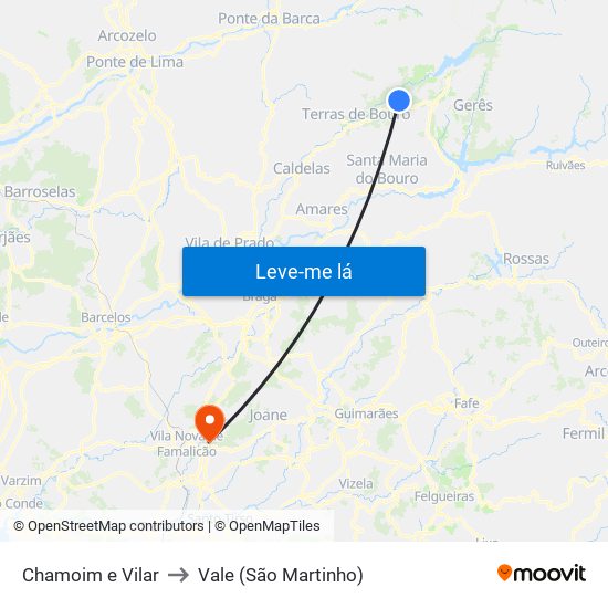 Chamoim e Vilar to Vale (São Martinho) map