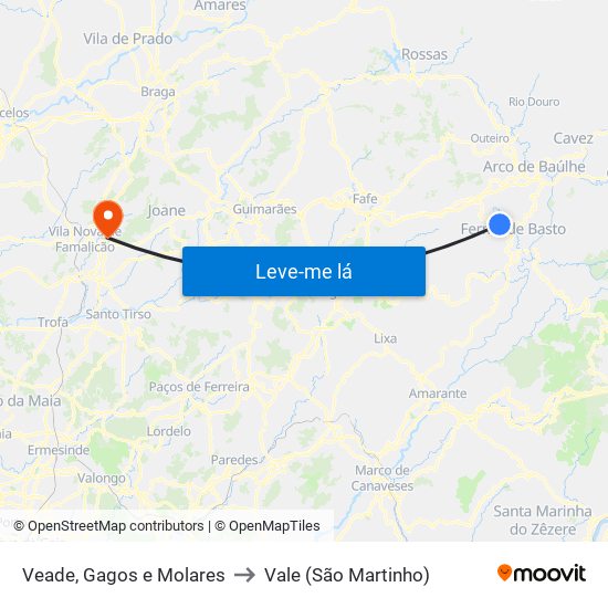 Veade, Gagos e Molares to Vale (São Martinho) map