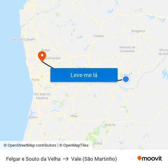 Felgar e Souto da Velha to Vale (São Martinho) map