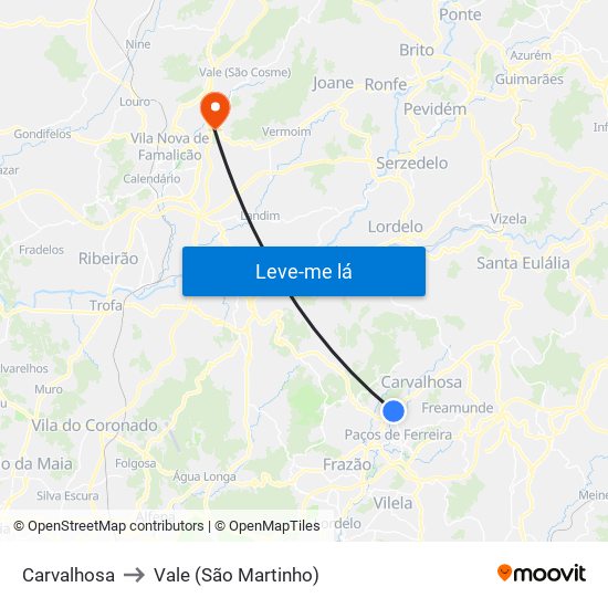 Carvalhosa to Vale (São Martinho) map