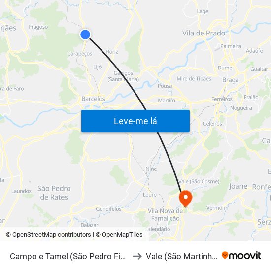 Campo e Tamel (São Pedro Fins) to Vale (São Martinho) map