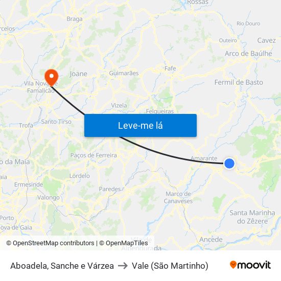 Aboadela, Sanche e Várzea to Vale (São Martinho) map