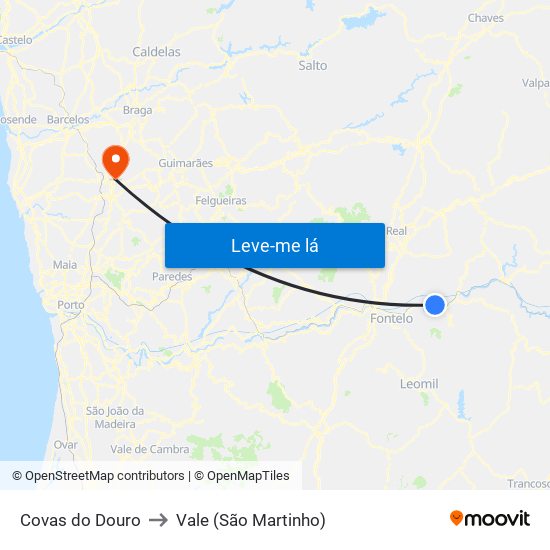Covas do Douro to Vale (São Martinho) map