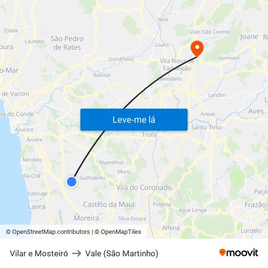Vilar e Mosteiró to Vale (São Martinho) map