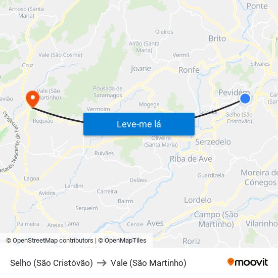 Selho (São Cristóvão) to Vale (São Martinho) map