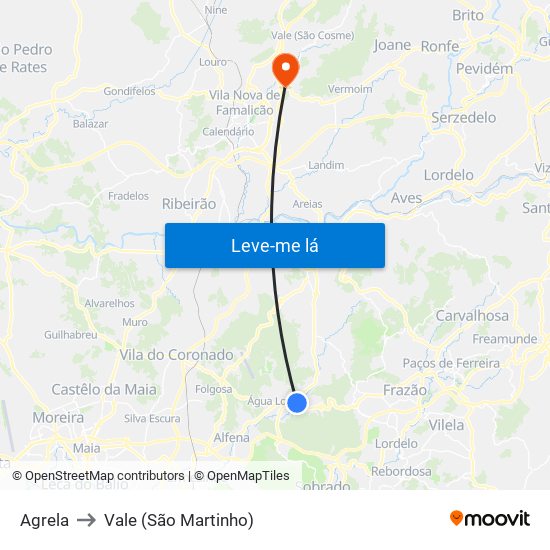 Agrela to Vale (São Martinho) map