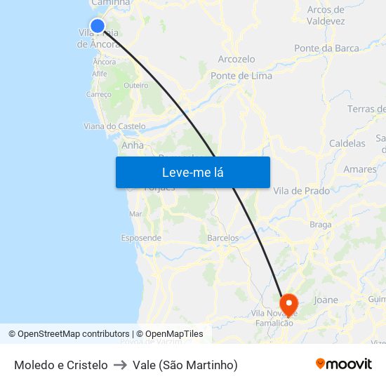 Moledo e Cristelo to Vale (São Martinho) map