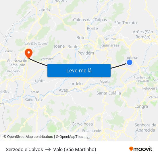 Serzedo e Calvos to Vale (São Martinho) map