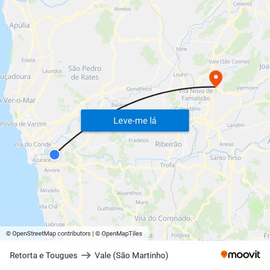 Retorta e Tougues to Vale (São Martinho) map