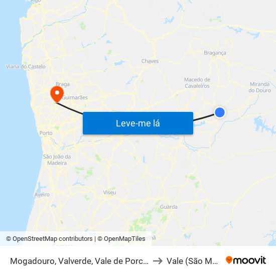 Mogadouro, Valverde, Vale de Porco e Vilar de Rei to Vale (São Martinho) map