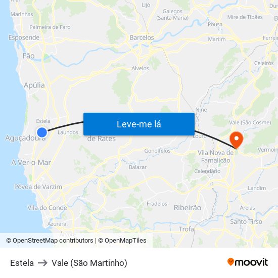 Estela to Vale (São Martinho) map