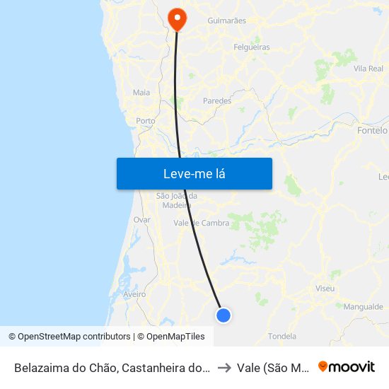 Belazaima do Chão, Castanheira do Vouga e Agadão to Vale (São Martinho) map