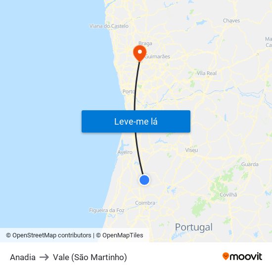 Anadia to Vale (São Martinho) map