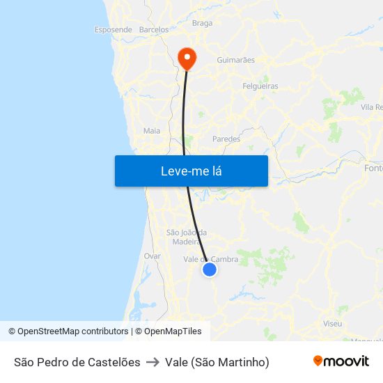 São Pedro de Castelões to Vale (São Martinho) map