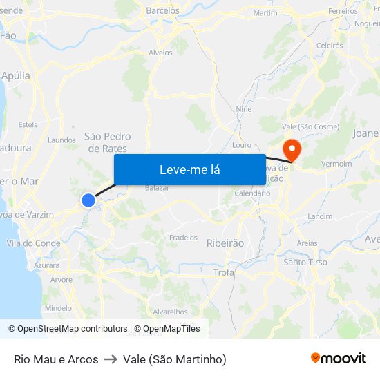 Rio Mau e Arcos to Vale (São Martinho) map