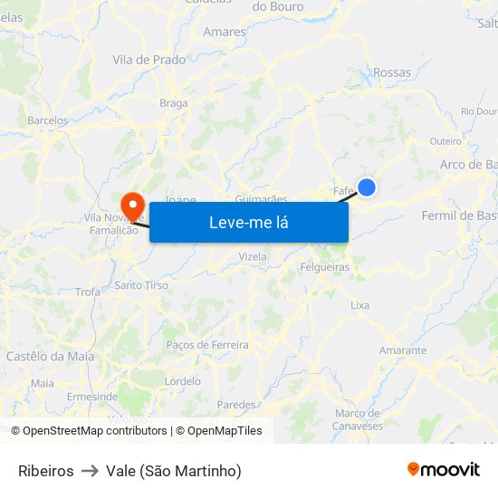 Ribeiros to Vale (São Martinho) map