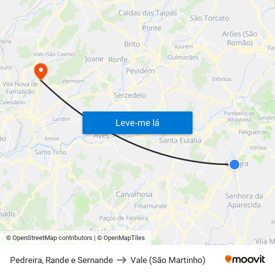 Pedreira, Rande e Sernande to Vale (São Martinho) map