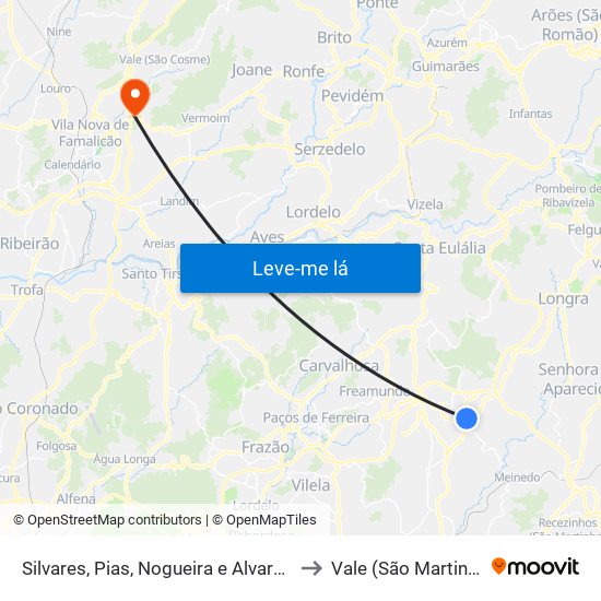 Silvares, Pias, Nogueira e Alvarenga to Vale (São Martinho) map
