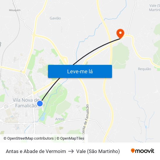 Antas e Abade de Vermoim to Vale (São Martinho) map