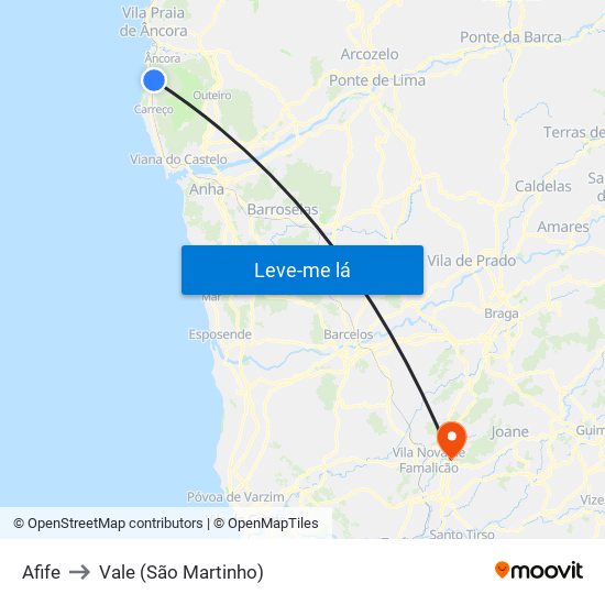 Afife to Vale (São Martinho) map