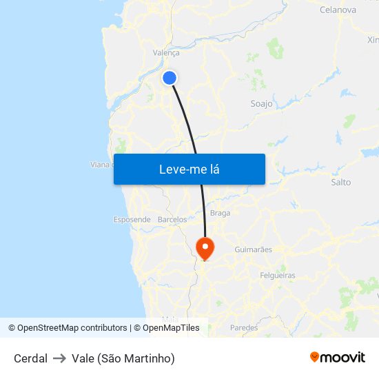 Cerdal to Vale (São Martinho) map