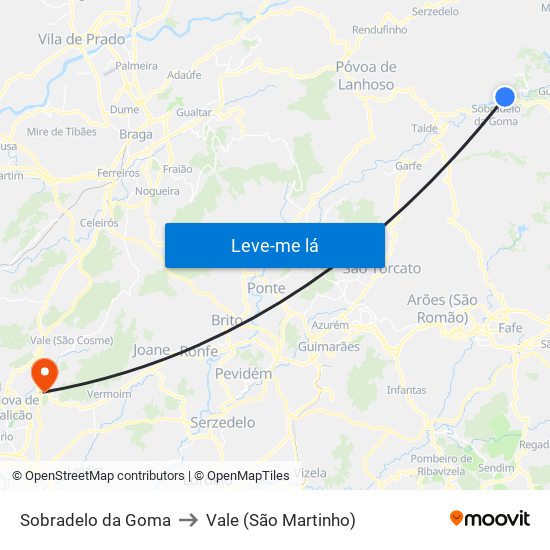 Sobradelo da Goma to Vale (São Martinho) map