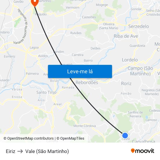 Eiriz to Vale (São Martinho) map