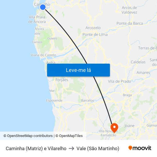 Caminha (Matriz) e Vilarelho to Vale (São Martinho) map