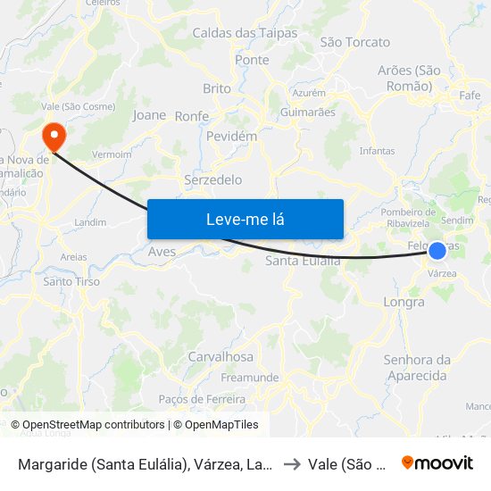 Margaride (Santa Eulália), Várzea, Lagares, Varziela e Moure to Vale (São Martinho) map