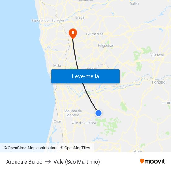 Arouca e Burgo to Vale (São Martinho) map