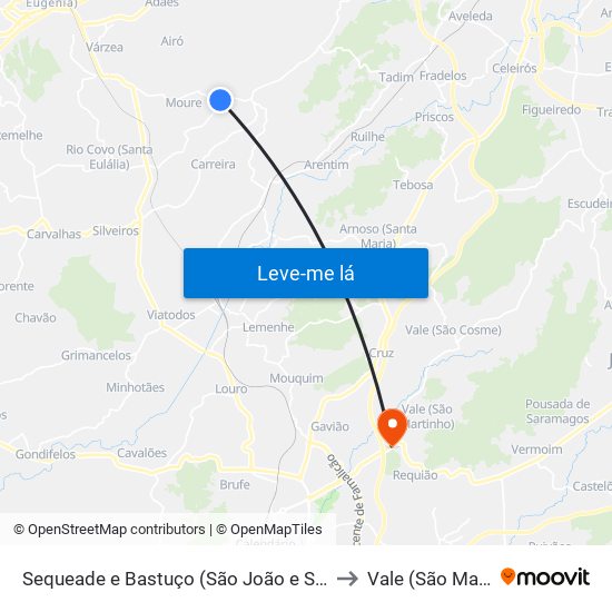 Sequeade e Bastuço (São João e Santo Estêvão) to Vale (São Martinho) map