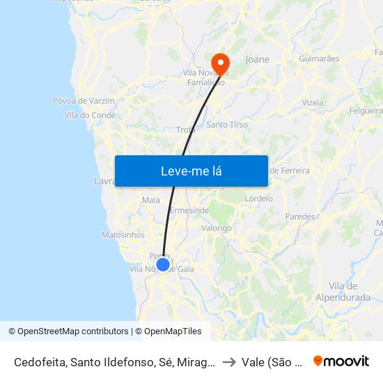 Cedofeita, Santo Ildefonso, Sé, Miragaia, São Nicolau e Vitória to Vale (São Martinho) map