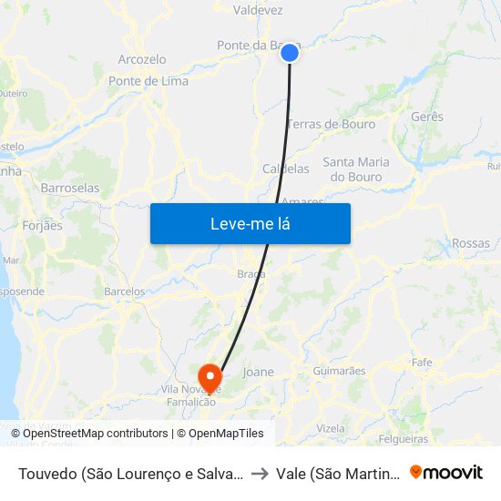 Touvedo (São Lourenço e Salvador) to Vale (São Martinho) map