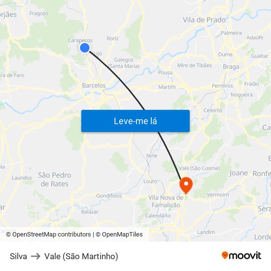 Silva to Vale (São Martinho) map