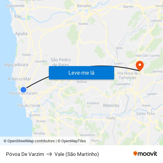 Póvoa De Varzim to Vale (São Martinho) map