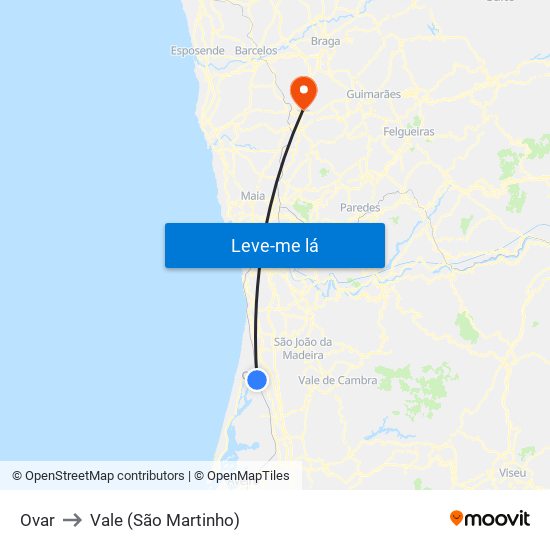 Ovar to Vale (São Martinho) map