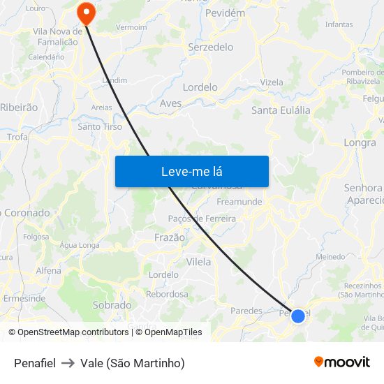 Penafiel to Vale (São Martinho) map