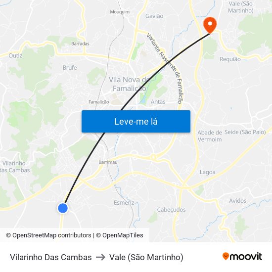 Vilarinho Das Cambas to Vale (São Martinho) map