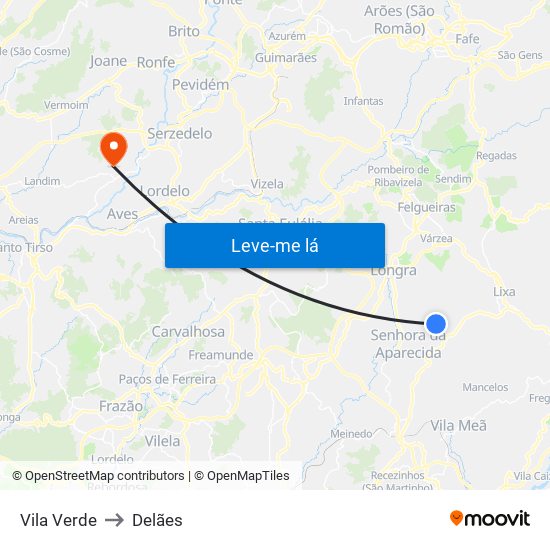 Vila Verde to Delães map
