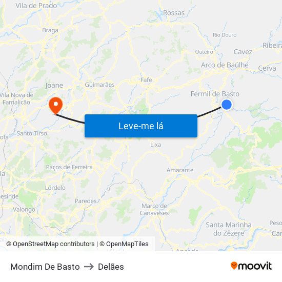 Mondim De Basto to Delães map