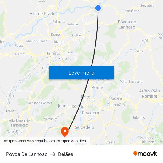 Póvoa De Lanhoso to Delães map